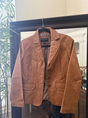 Bernardo Tailored Leather Cognac Brown Blazer - Size Medium